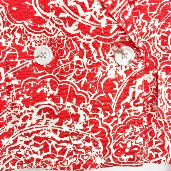 FATE Red Orange Cotton Linen Abstract Floral Cropped V Neck Spring Blazer NEW - Picture 10 of 16